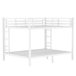 White Queen Over Queen Metal Bunk <b>Bed</b> for Teens and Adults <b>Space</b> <b>Saving</b> with Noise Reduction No Box Spring Needed - Product Image 5