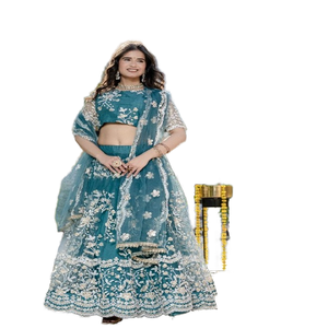 Lehenga Choli en tissu doux avec des paillettes et des broderies au fil, design Evergreen, achat en ligne en Inde au prix le plus bas - Product Image 1