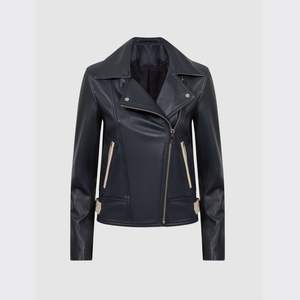 Chaqueta de Cuero para Motocicleta de Invierno para Mujer, Piel de Vaca Genuina, Estampada, Impermeable, con Bordado, Diseño Moderno - Product Image 1