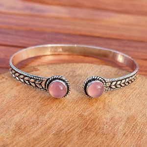 Pink Chalcedony Twin Gem Open Bangle Handmade <b>silver</b> Plated <b>Cuff</b> <b>Bracelet</b> Boutique Jewelry Supplier - Product Image 6