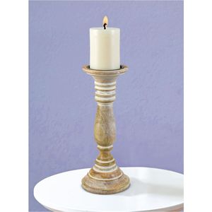 Ensemble de 3 bougeoirs décoratifs en bois de teck antique, style shabby chic, pour bougies pilier, pour ornement de table - Product Image 4