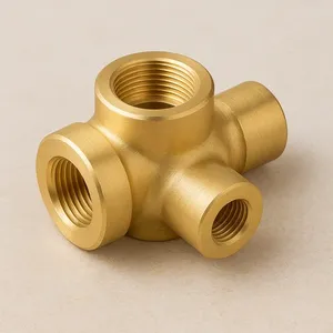 Adaptador de tubo redondo macho forjado pulido con rosca G de cabezal igual y acabado dorado para tuberías industriales de alta presión - Product Image 1