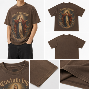 Camiseta Oversize de Algodón Grueso para Hombre con Gráfico del Sagrado Corazón, Diseño Personalizado, Impresión Digital, Estilo Gótico Urbano, Corte Holgado Informal - Product Image 5