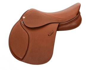 Real International Saddlery English Dressage Saddle RES-04 Leather Brown Wood <b>Tree</b> Full Size Riding Equipment Brass Hardware - Product Image 5