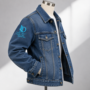 Veste en jean pour homme OARH_INT INDUSTRY, coupe classique, fermeture boutonnée, style décontracté, broderie, vêtement d'automne, bleu délavé - Product Image 3