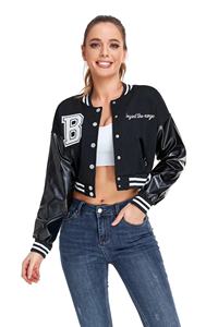 Chaqueta de béisbol para mujer, chaqueta universitaria para mujer con manga larga, chaqueta con letras bordadas de lana y poliéster de primera calidad para mujer - Product Image 2
