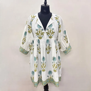 Vestido Casual Midi para Mujer, Tejido 100% Algodón, Liso, Manga Corta, Cintura Imperio, Estilo Babydoll, Cuello en V, Holgado, Funcional - Product Image 1