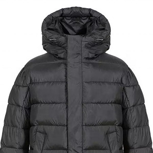 Manteau long à capuche pour homme, noir, décontracté, en polyester, avec poches, logo sur le devant, fermeture éclair, parka - Product Image 3