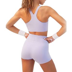 Conjuntos de Shorts Elásticos de Cintura Alta para Mujer, Conjuntos Deportivos Casuales con Logotipo Personalizado, Conjuntos de Sujetador Deportivo y Shorts para Mujer, Conjuntos de Yoga de Poliéster - Product Image 5