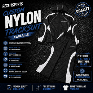 REXFIT SPORTS 2026 Ensemble de survêtement personnalisé en nylon pour homme, veste coupe-vent et pantalon noir et blanc, vêtements de sport, streetwear, vente en gros - Product Image 1