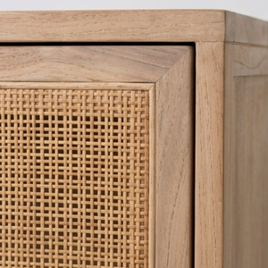 Commode en bois de style scandinave à 6 tiroirs avec panneau en rotin, meuble de rangement autoportant pour chambre à coucher - Product Image 3