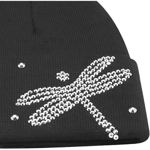 OEM Black Rhinestone Beanie Hat Women <b>Men</b> Rib Knit Winter Warm <b>Cap</b> Custom Logo Streetwear Soft Skull <b>Cap</b> - Product Image 2