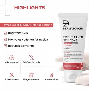 DERMATOUCH Nettoyant visage éclaircissant et unifiant le teint avec de la niacinamide, de la vitamine E et de l'acide kojique |   Pour les taches brunes, la pigmentation et les taches sombres |   150 g - Product Image 4