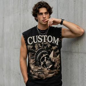Débardeur personnalisé surdimensionné avec strass, 100% coton, doux et respirant, imprimé graphique, sans manches, nouveau t-shirt tendance unisexe pour l'été - Product Image 6