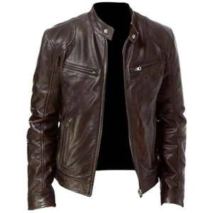 Fashion Genuine Leather Breathable Vintage Stand Collar Slim Casual Motorcycle Jacket Regular Fit with Pockets Hooded <b>Men</b> - Product Image 3