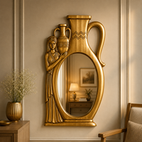 Miroir sur pied sculpté en bois style Héritage, finition or antique, pleine longueur, élégant et décoratif pour la maison