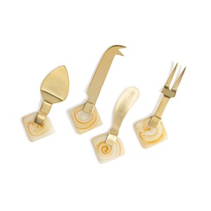 Ensemble de service de luxe pour fromage et desserts avec couteau et fourchette, manches en résine, style élégant, couverts dorés de qualité alimentaire - Product Image 5