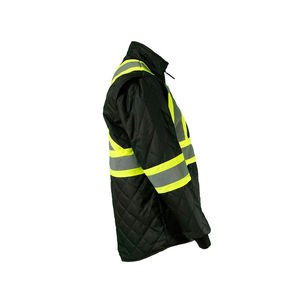 Men's High Visibility ANSI Class 2 Reflective Canvas Hooded <b>Quilted</b> Jacket with Waterproof LED Flash - Product Image 6