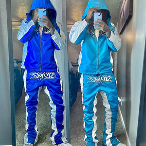 Rhinestone Tracksuit Hoodie and Flared Pants <b>Set</b> Custom Distressed Streetwear Sweatsuit - Product Image 5