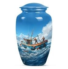 Goldene Vollmond-Segelschiff-Urne für Erwachsenenasche, Klassische Große Aluminium-Urne mit Kuppeldeckel, Gedenkurne für Beerdigungen - Product Image 2