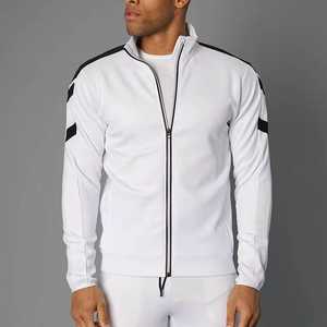 Survêtement sportif décontracté blanc pour homme, manches longues, fermeture éclair, léger, respirant, polyester/coton, couleur unie, pour le jogging - Product Image 2
