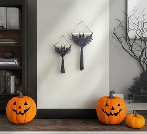 Black Bat Shape Macrame Wall Hanging Suitable For Halloween Party <b>Decor</b> Gothic Style Handmade Wall Art Wholesale From India - Product Image 2