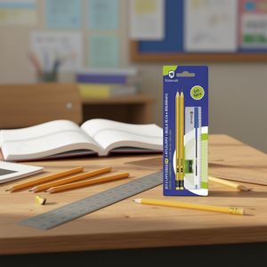 Set di matite Bismark 2 matite Hb Righello da 15 cm Affilacarte Penna a sfera Materiale scolastico - Product Image 3