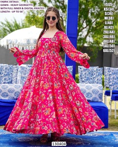 ชุดเดรส Anarkali ผ้าจอร์เจตต์ปักลาย Bandhani สไตล์ราชวงศ์ ยาวกรอมพื้น แบบดั้งเดิม แห้งเร็ว เหมาะสำหรับงานแต่งงาน งานปาร์ตี้ และงาน Diwali - Product Image 6