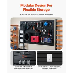 Pannelli a Doghe in PVC Nero Facili da Installare 8 x 4 Piedi, Design Modulare per Garage, Mensole Regolabili, Installazione Rapida - Product Image 4