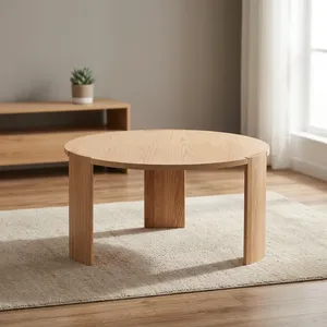 Table à manger ronde en bois avec finition naturelle et pieds robustes, mobilier moderne minimaliste pour la maison, le café, le restaurant - Product Image 5