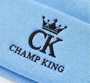 หมวกบีนนี่สีฟ้าอ่อน Champ King ปักโลโก้ หมวกฤดูหนาว สไตล์ลำลอง - Product Image 3