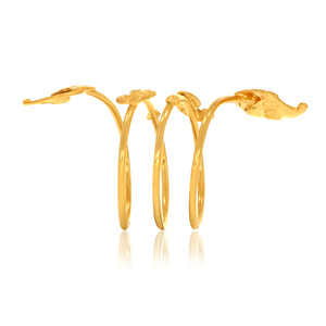 Premium Gold Leaf Floral Open <b>Ring</b> <b>for</b> <b>Women</b> Multi Band Botanical Design Elegant <b>Statement</b> Designer Fashion Jewelry - Product Image 3