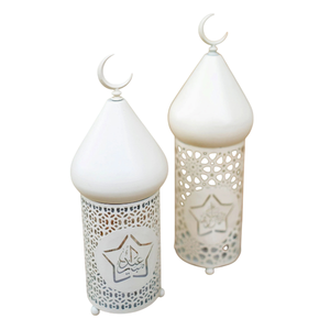 Golden And White <b>Metal</b> <b>Lanterns</b> With Intricate Cutout Patterns For Home Decoration Vintage Floor <b>Lanterns</b> - Product Image 2
