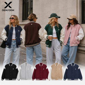 Chaqueta Varsity Extra Grande para Mujer X Sports City, Manga Larga, Cuello Camisero, Diseño Sólido en Color Contrastante, para Otoño, con Logotipo X - Product Image 3