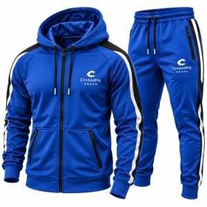 CHAMPS Men's Winter Sublimation Hooded Tracksuit Full <b>Zip</b> Jacket <b>Jogger</b> Set Sporty Athletic Wear Solid Color Breathable - Product Image 3