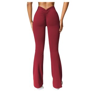 High Waisted Ruched Butt <b>Flared</b> Leg Yoga <b>Leggings</b> Solid Color Stretch Fabric Seamless Design Full Length Sport Pants - Product Image 3
