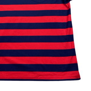 Men's Custom Classic Fit Blue & <b>Red</b> Striped Chest Pocket Quick Dry Crewneck Short Sleeves Pure Cotton T-<b>Shirt</b> - Product Image 5