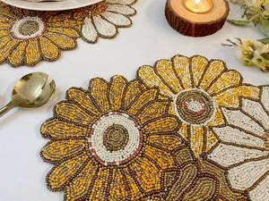 Handmade Luxury Eco-Friendly Beaded Placemat 17x12 Inch Sunflower Floral <b>Dinner</b> <b>Mat</b> for Home Use - Product Image 5