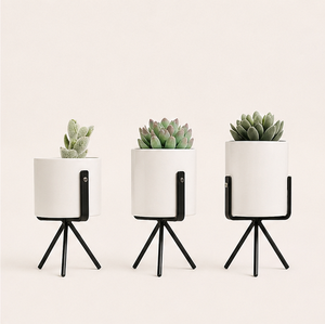 Macetas Modernas de Metal para Suculentas con Soporte de Trípode de Metal, Macetero Redondo Blanco Minimalista para Interiores, Decoración de Escritorio para el Hogar y la Oficina - Product Image 2