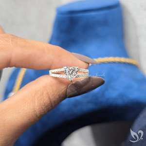 แหวนเพชรแล็บ 1 กะรัต ดีไซน์หรูหรา ประดับเพชรแบบ Dual Pave วงแหวนแยกส่วน ทองคำขาว 10K รับรองโดย IGI แหวนขอแต่งงาน - Product Image 4