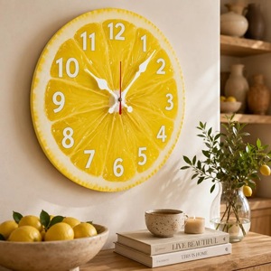 Horloge murale en bois à motif de tranches de citron, analogique, mécanique, silencieuse, pour balcon/cour, style moderne farmhouse, fonctionne à piles, facile à lire - Product Image 1
