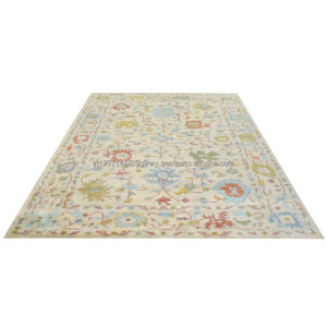 Tapis floral turc noué à la main Oushak exquis 8x10 9x12 10x14 pieds Design floral contemporain antique fait à la main pour le salon" - Product Image 2