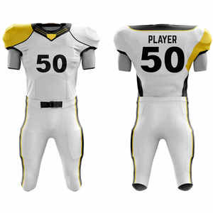 Ensemble de maillot de football américain blanc et jaune pour homme, ajusté, manches courtes, sublimé, évacuant l'humidité, toutes saisons, vêtements de sport pour adultes - Product Image 5