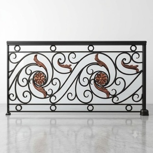 Barandilla de balcón de hierro forjado a mano con un diseño tradicional de volutas; montada en la pared, resistente al óxido y fácil de instalar. - Product Image 1