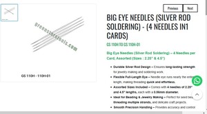 <b>BIG</b> EYE NEEDLES <b>SILVER</b> ROD SOLDERING NEEDLES FOR JEWELRY MAKING TOOLS BEADING HAND TOOLS |Item No GS-110H - Product Image 3