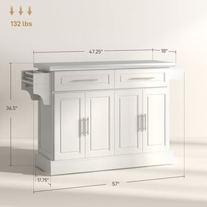 Carrello da Cucina Portatile Bianco Crema con 2 Cassetti, Porta Spezie e Ruote Nascoste per Uso Domestico in Sala da Pranzo - Product Image 3