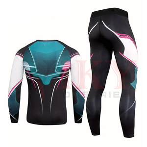 Conjunto de entrenamiento de compresión para hombre, servicio OEM ODM, poliéster y spandex, camiseta de manga larga con cuello redondo y pantalones largos ajustados. - Product Image 2