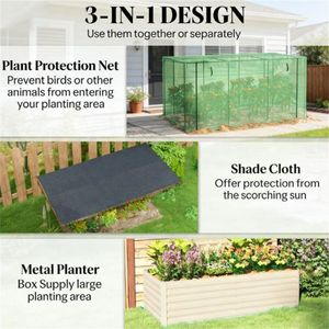 Jardinière surélevée beige pour fleurs et plantes, avec filet de jardinage durable - Product Image 2
