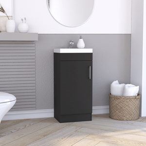 Mobile Bagno Madrid con Lavabo Singolo e Maniglia in Metallo, Colore Nero - Product Image 1
