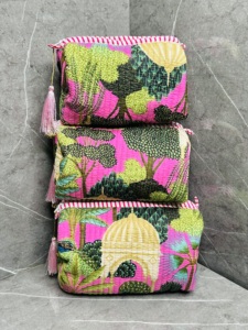 Bolsa de Aseo de Algodón Acolchado Hecha a Mano, Colorida, de 3 Piezas, con Cierre de Cremallera, Estampado Herencia, Bolsa de Maquillaje de Viaje para Mujer, Regalo - Product Image 3